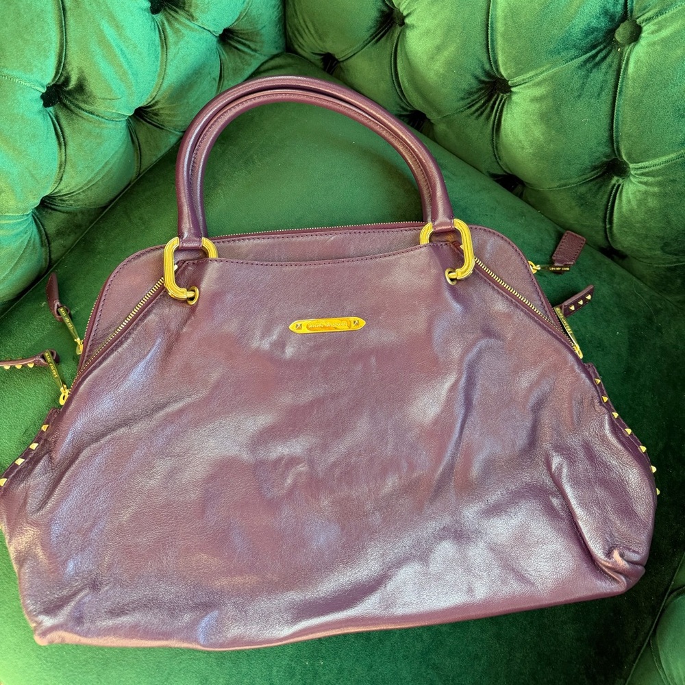 Marc Jacobs Plum Leather Top-Handle Tote with Gold Hardware